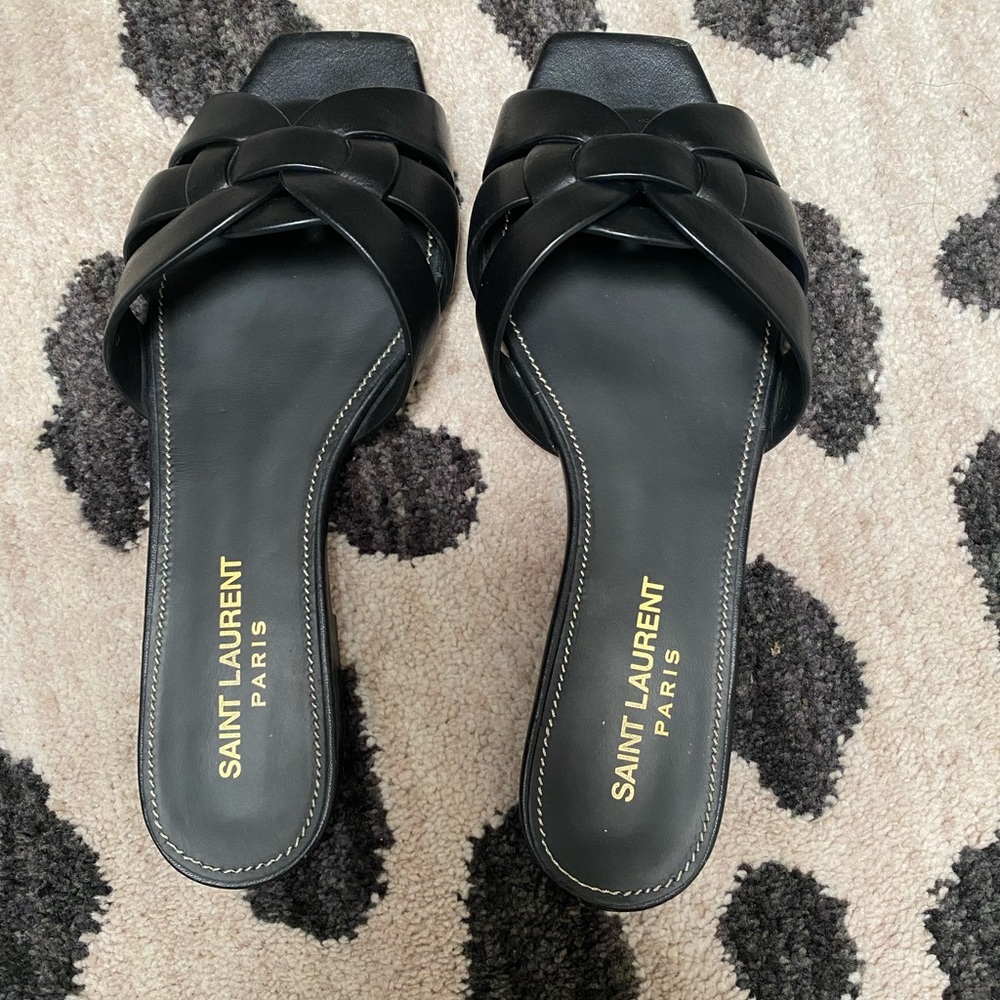 Saint Laurent Black Leather Tribute Sandals